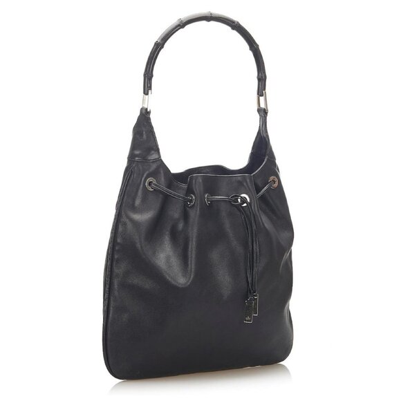 Gucci Black Bamboo Drawstring Leather Shoulder Bag, Pre-owned - Picture 5 of 11
